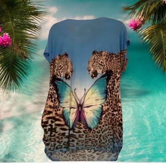 Beach Cover it has a butterfly with stones two leopards size Large blue … - Picture 2 of 8